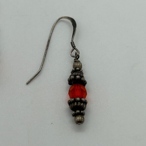 Sterling Silver Earrings Glass Orange and Silver Beads Pierced Dangle Vintage - Picture 11 of 13